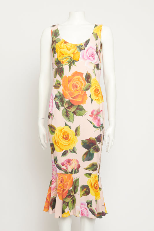 Pink Rose Print Preowned Dress