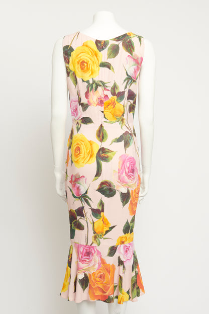 Pink Rose Print Preowned Dress