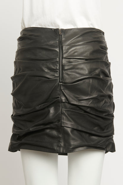 Black Leather Ruched Preowned Mini Skirt