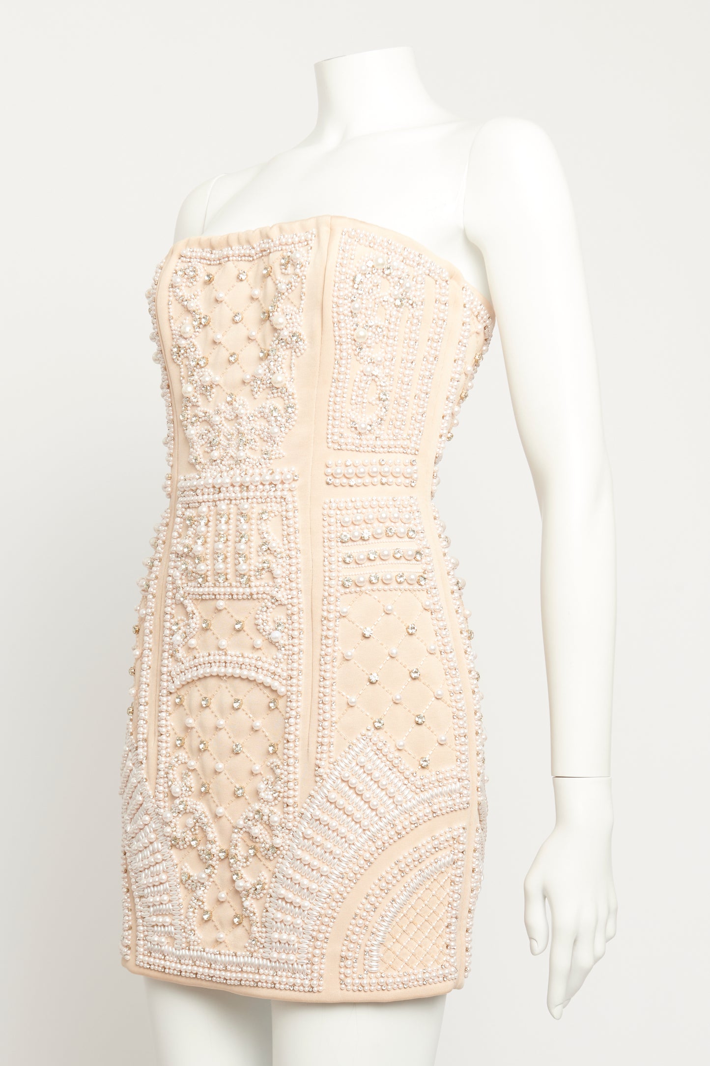 Nude Revival Crystal And Faux Pearl Preowned Dress