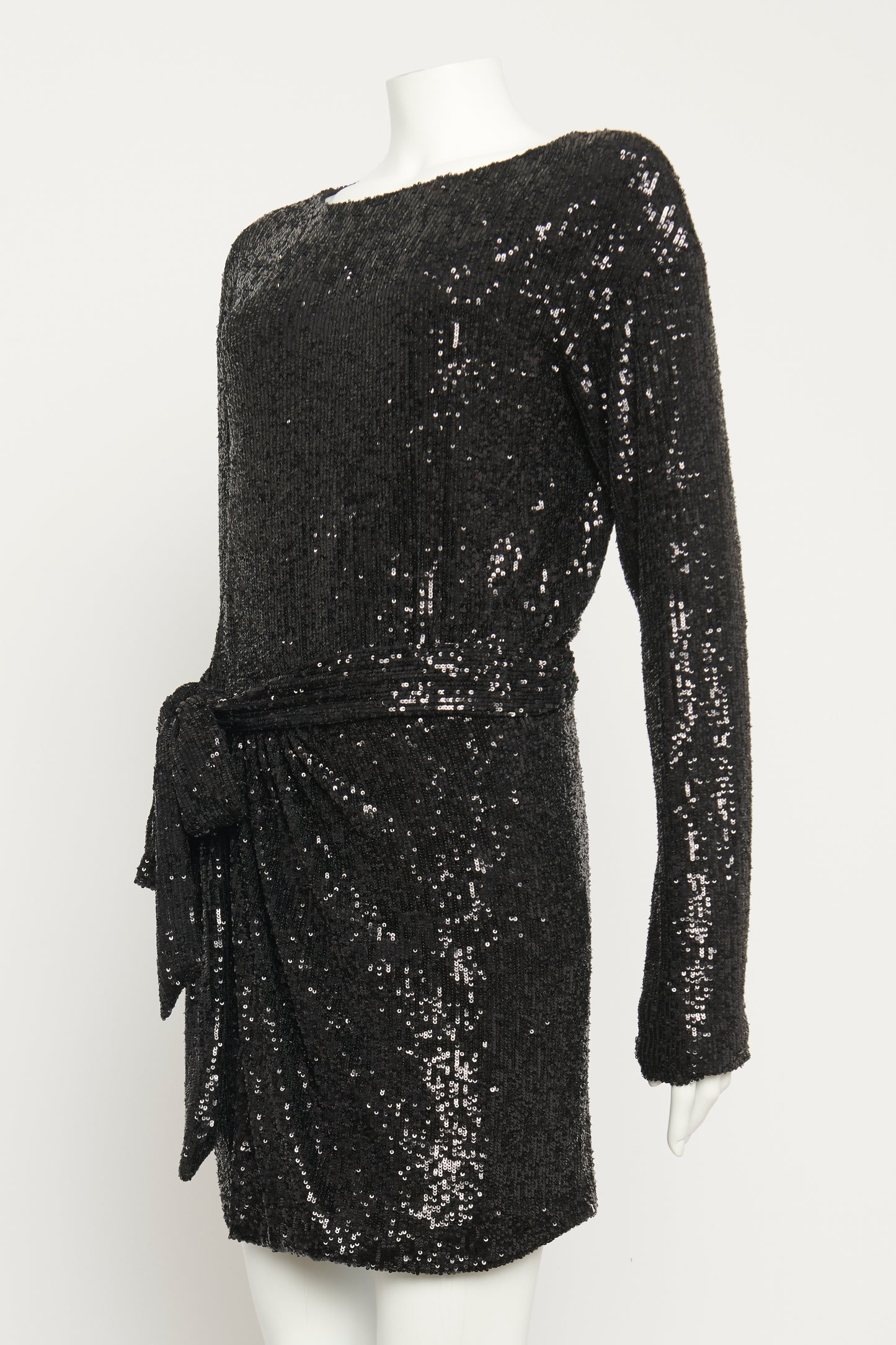 Black Sequin Wrap Preowned Mini Dress