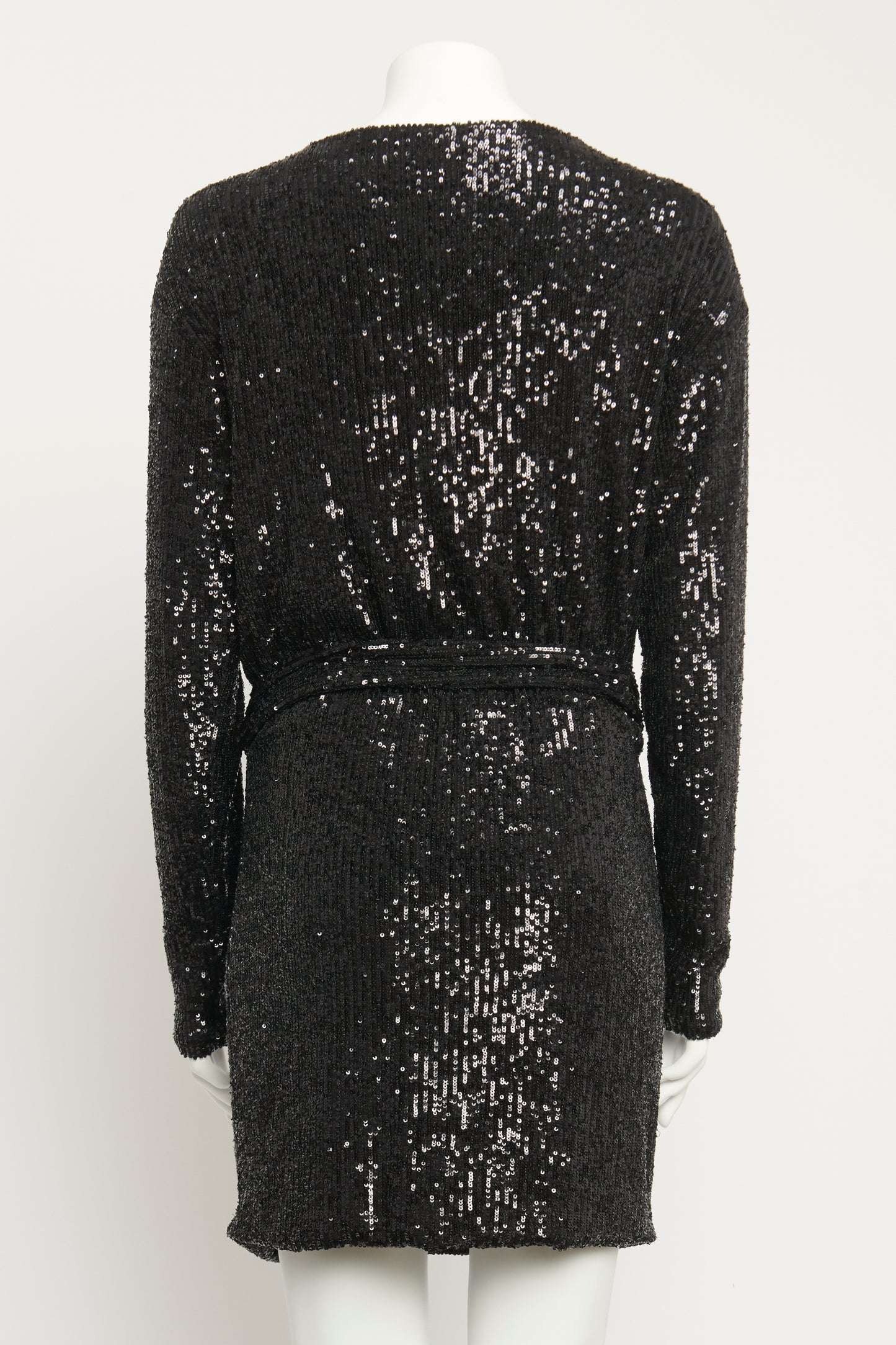 Black Sequin Wrap Preowned Mini Dress