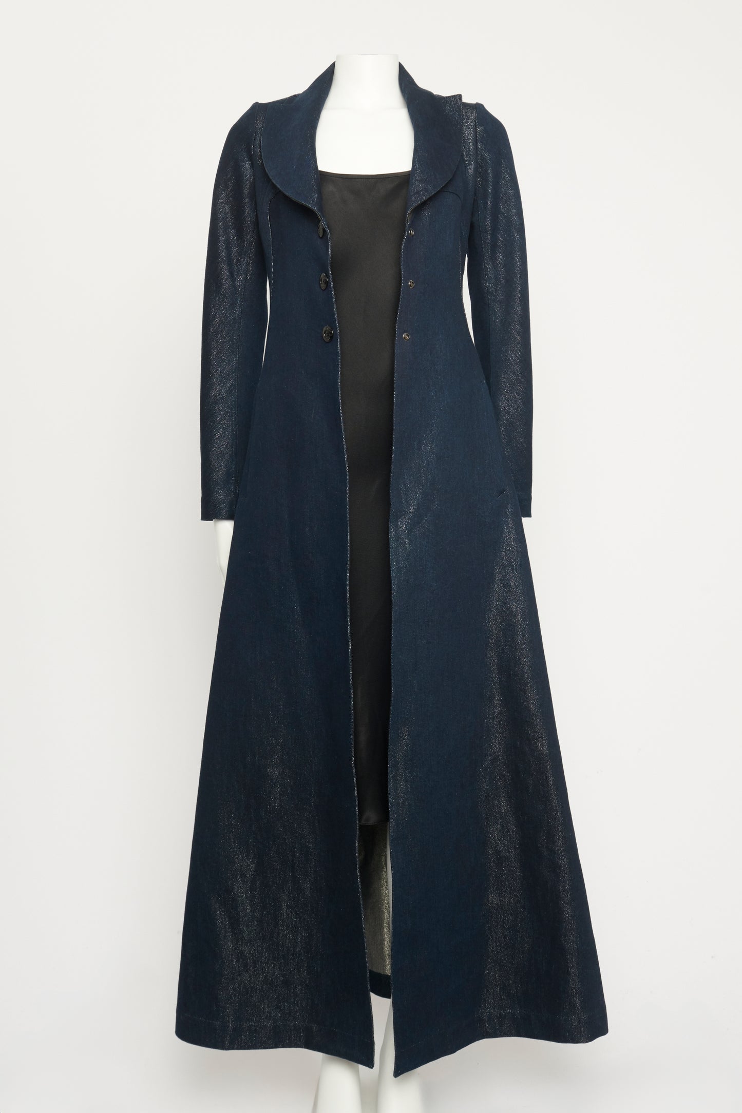 Full Length Metallic Denim Preowned Coat