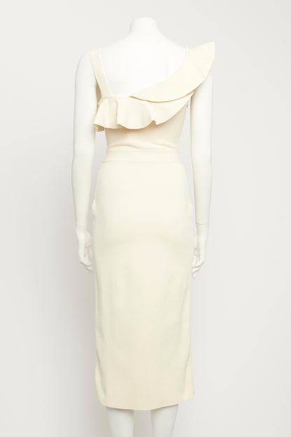 Ivory Ruffled-neckline Preowned Midi Dress