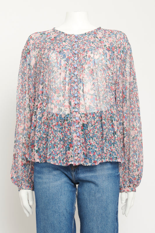 Orion Floral-print Silk-georgette Preowned Blouse