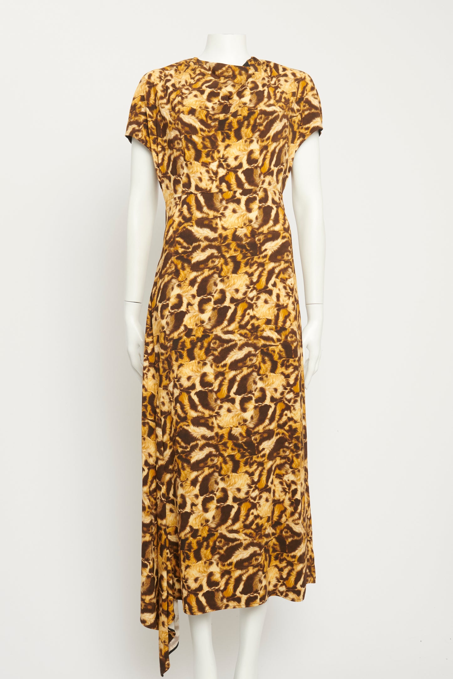 Draped Neck Tabby Print Preowned Midi