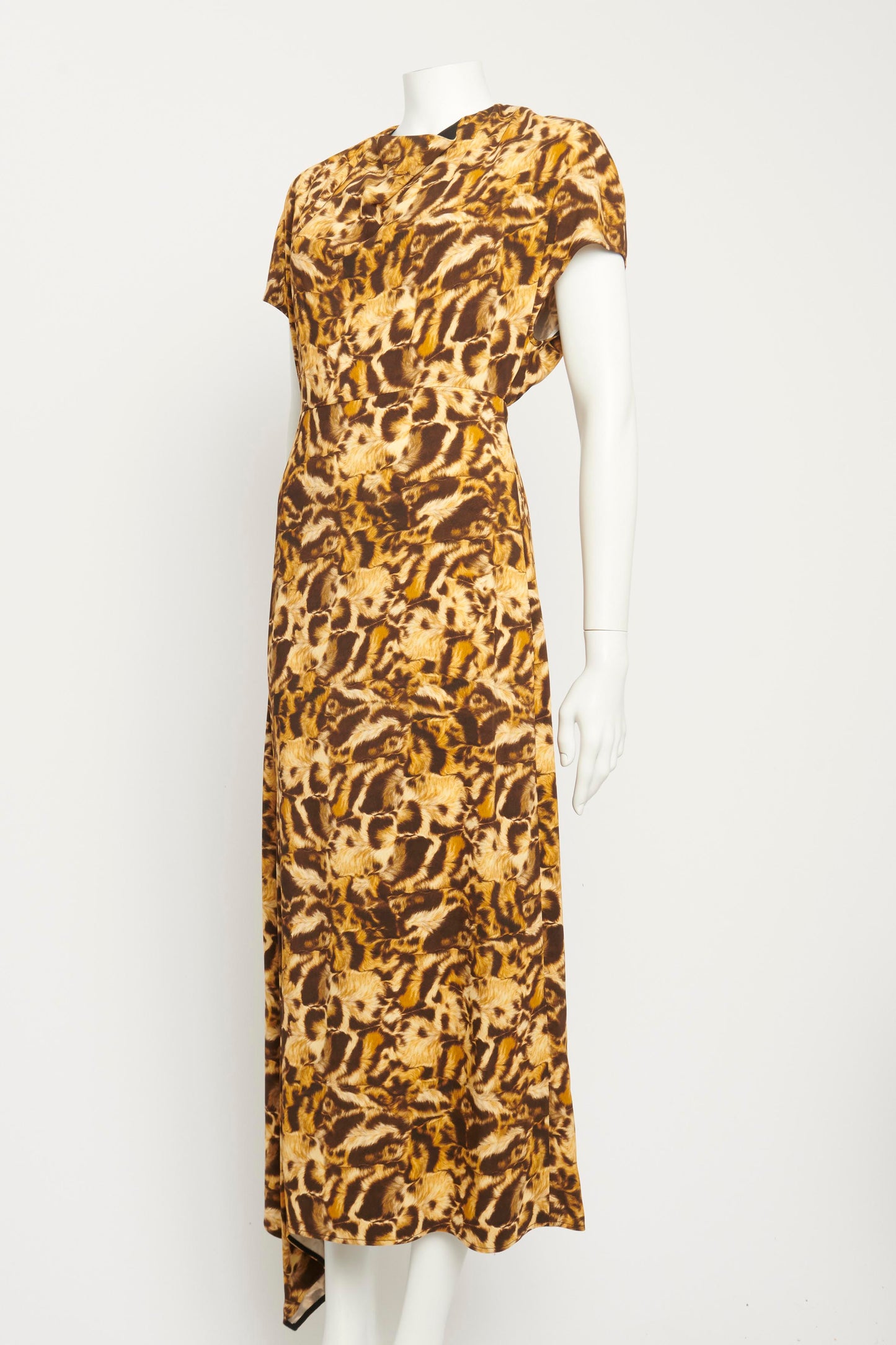 Draped Neck Tabby Print Preowned Midi