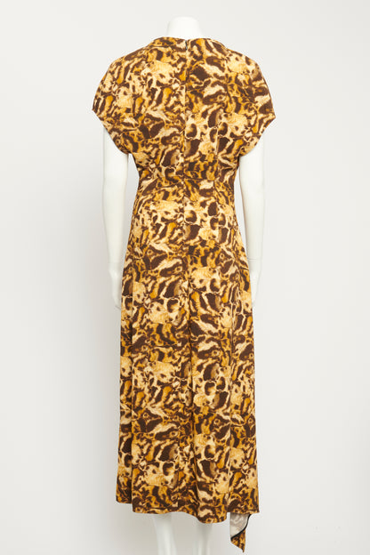 Draped Neck Tabby Print Preowned Midi