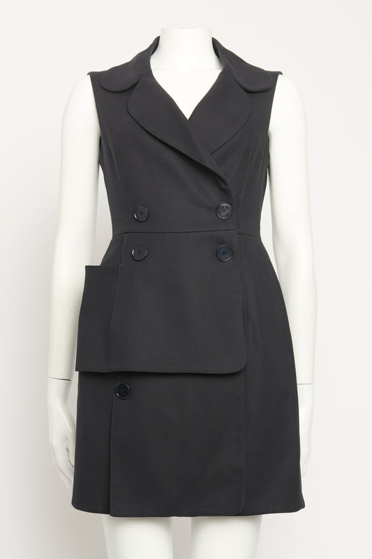 Navy Wool Double Breasted Preowned Vest Dress