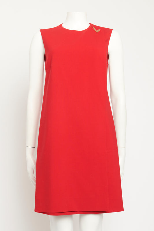 Wool Crimson Gold V Preowned Shift Dress