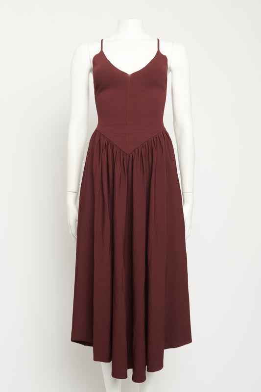 Burgundy Scoop Neck Dropped Waist Preowned Dress