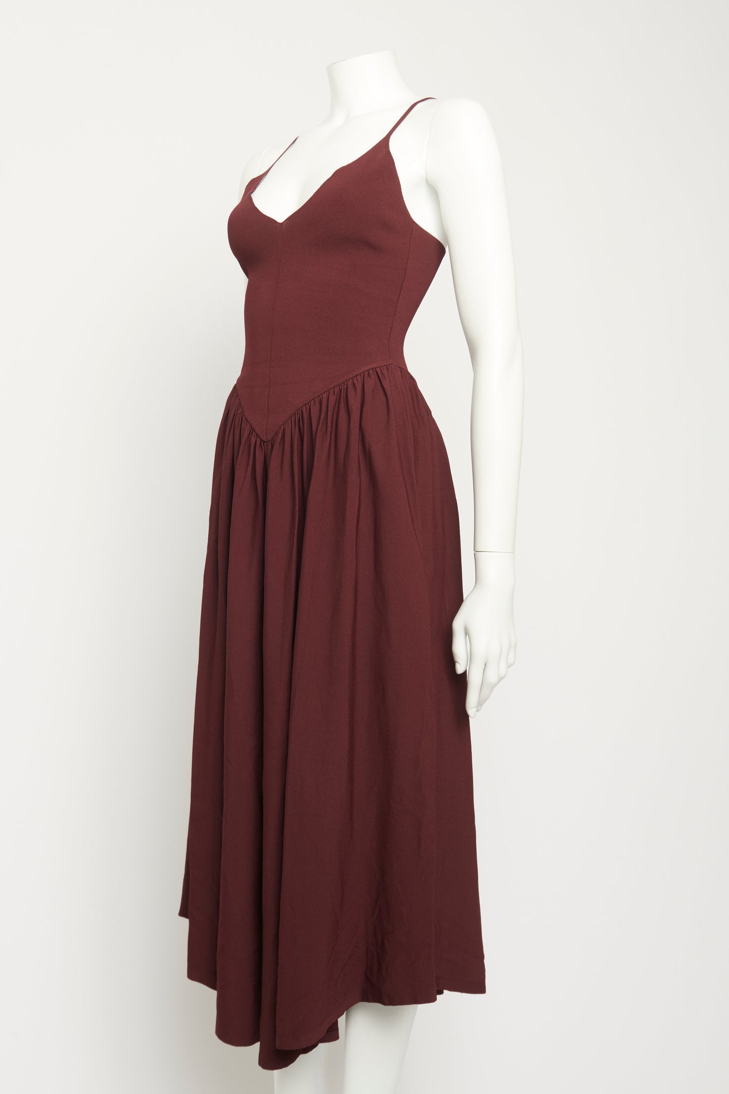 Burgundy Scoop Neck Dropped Waist Preowned Dress