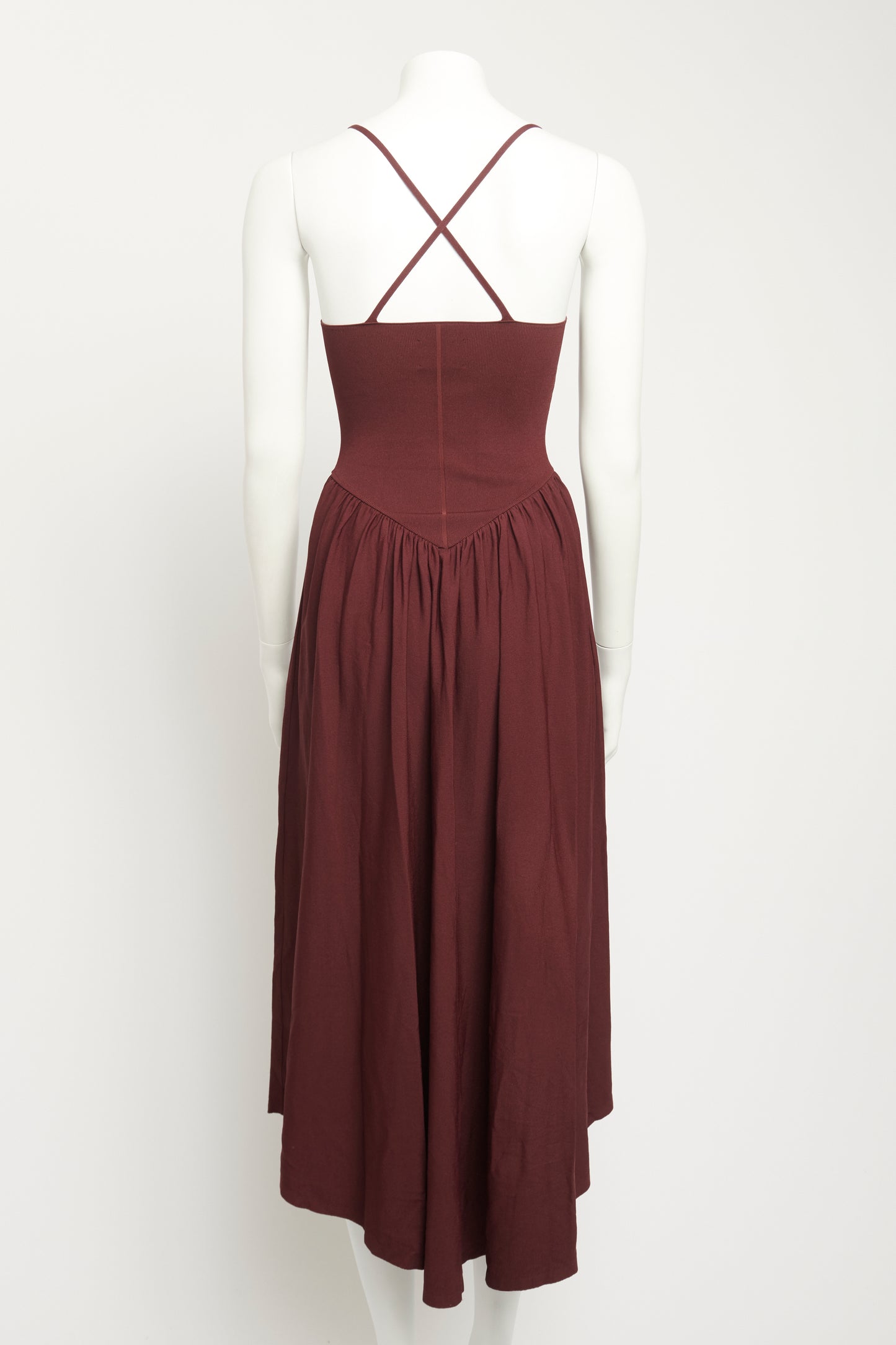 Burgundy Scoop Neck Dropped Waist Preowned Dress