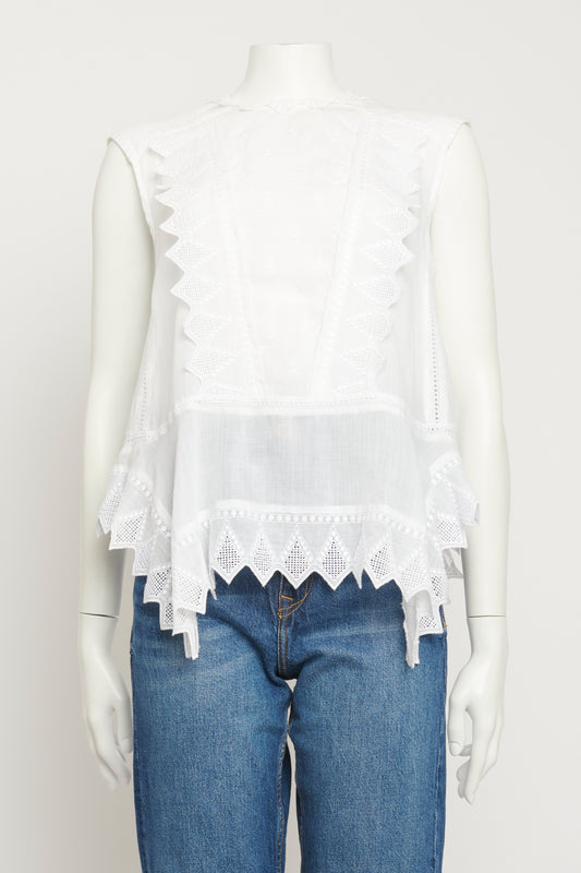 White Ramie Embroidered Preowned Top