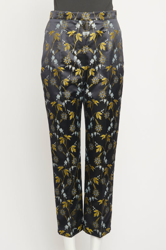 Silk Navy Embroidered Tapered Pants