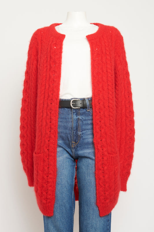 Red Cable Knit Preowned Cardigan