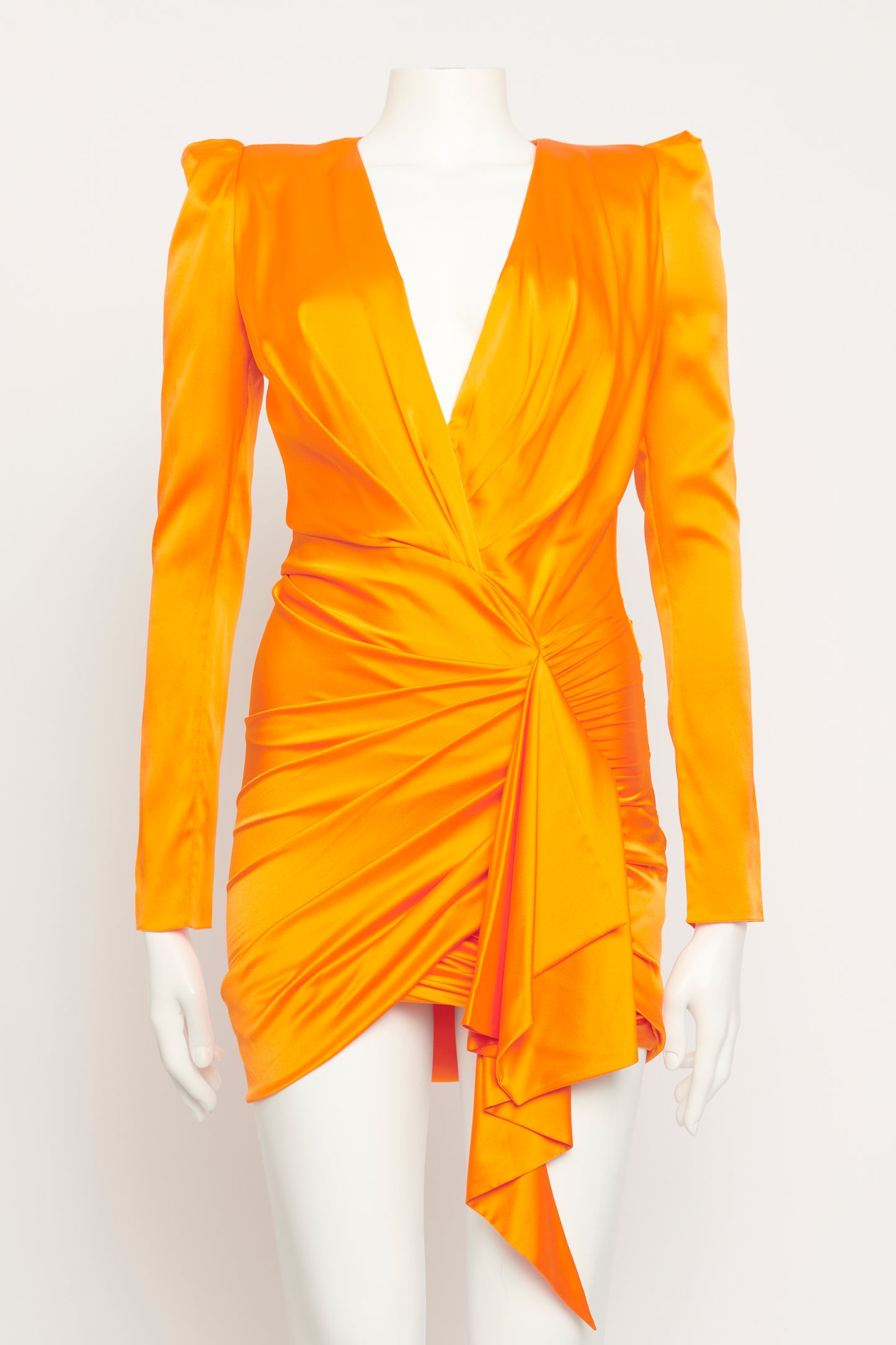 Orange Silk Blend Preowned Draped Mini Dress