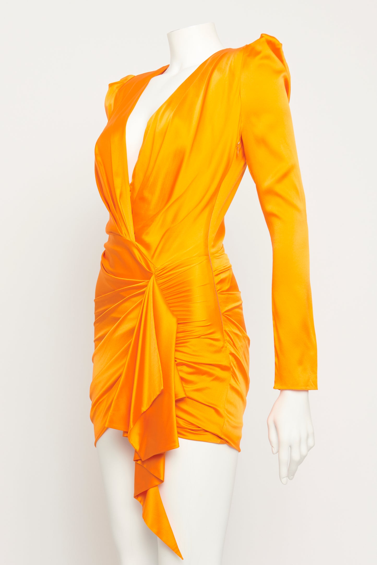 Orange Silk Blend Preowned Draped Mini Dress