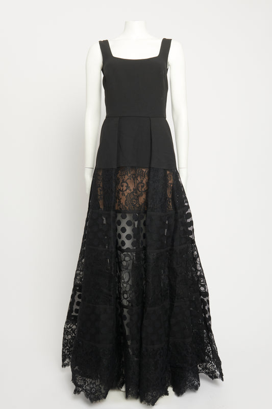 Black Cotton Blend Lace Maxi Gown