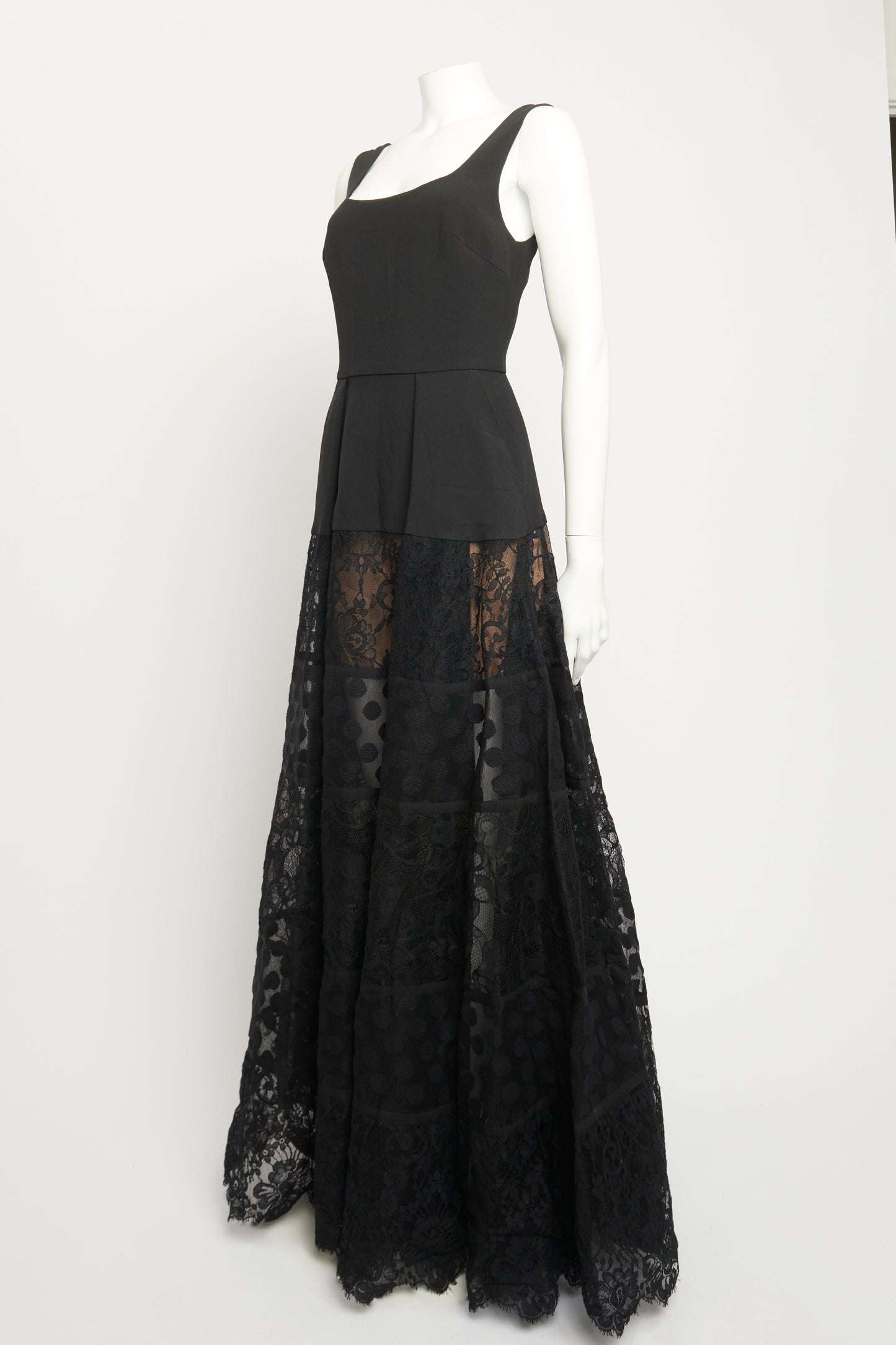 Black Cotton Blend Lace Maxi Gown