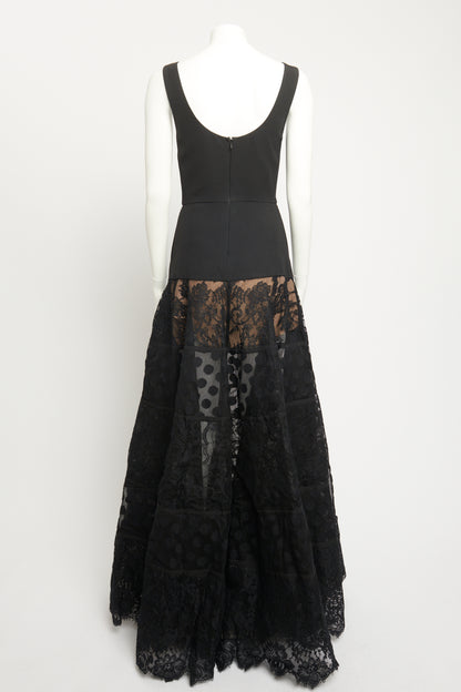 Black Cotton Blend Lace Maxi Gown