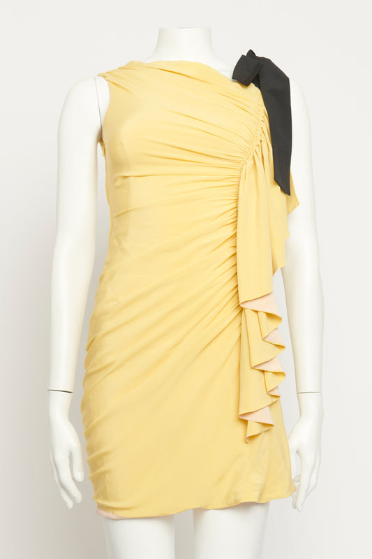 Yellow Silk Ruffled Preowned Mini Dress