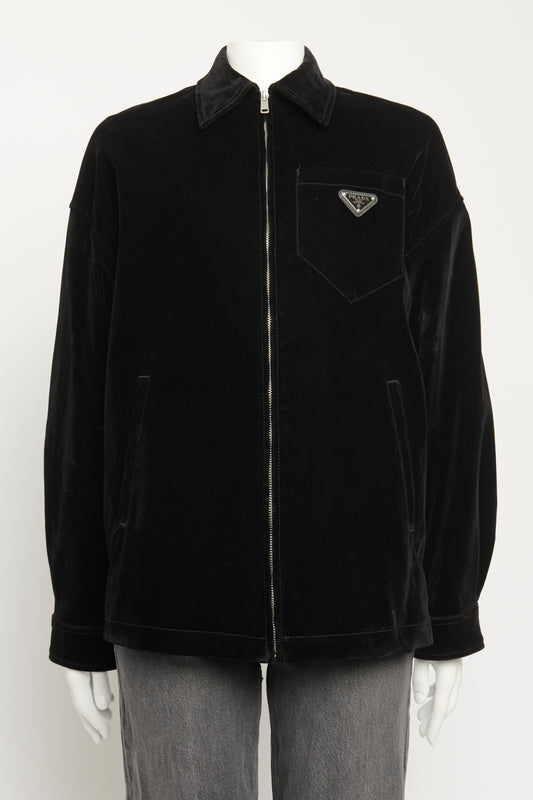 Black Velvet Denim Blouson Preowned Jacket