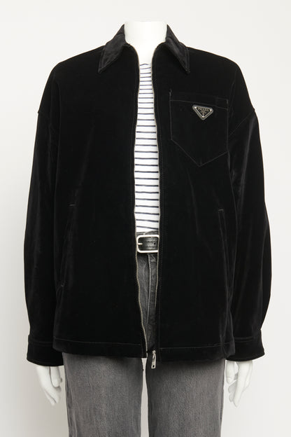 Black Velvet Denim Blouson Preowned Jacket