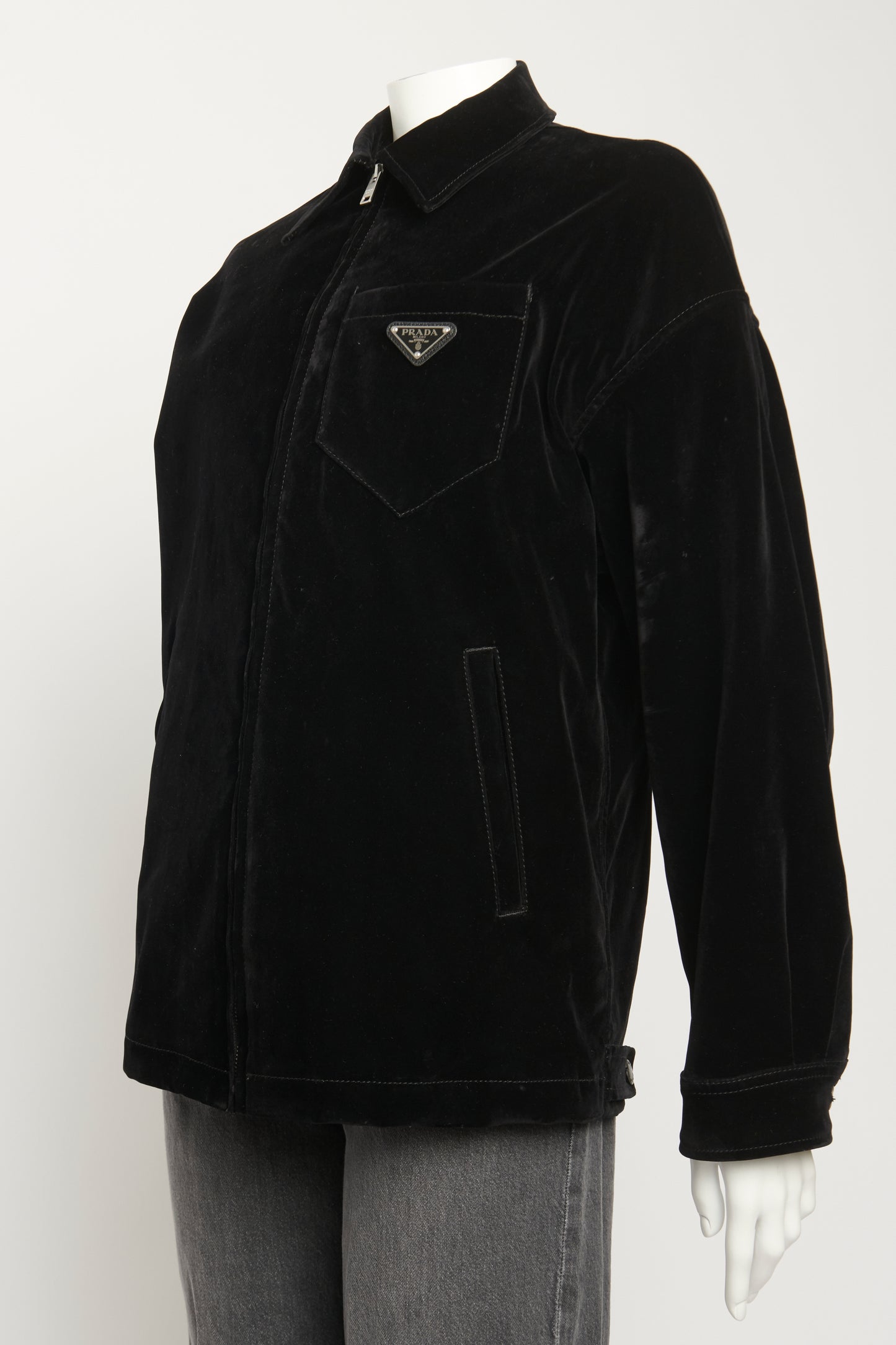 Black Velvet Denim Blouson Preowned Jacket