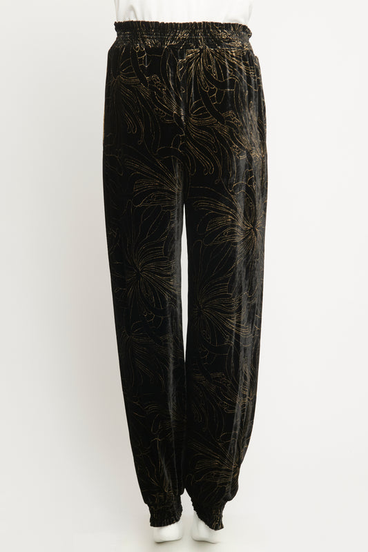 Velvet Black and Gold Floral Preowned Joggers