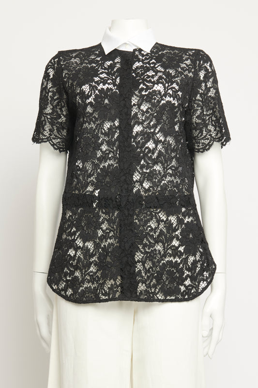 Ebony Peterpan Collar Lace Preowned Shirt