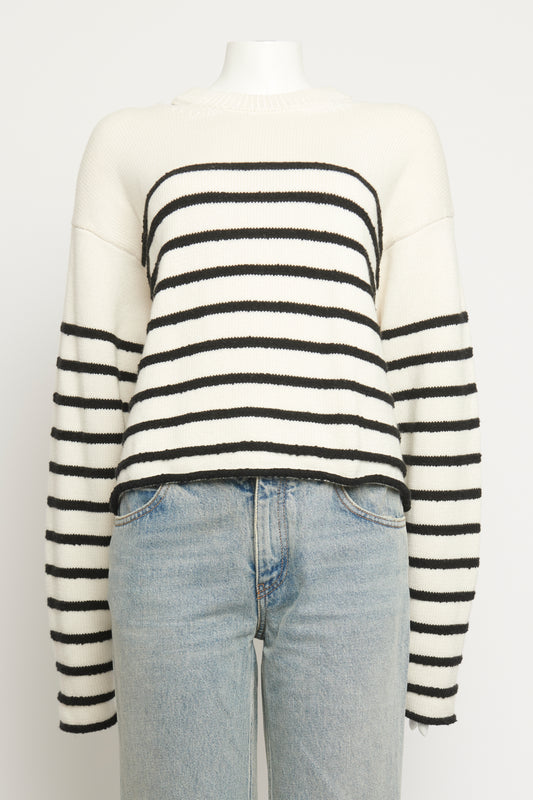 Black Striped Cut Out Neck Preowned Knit