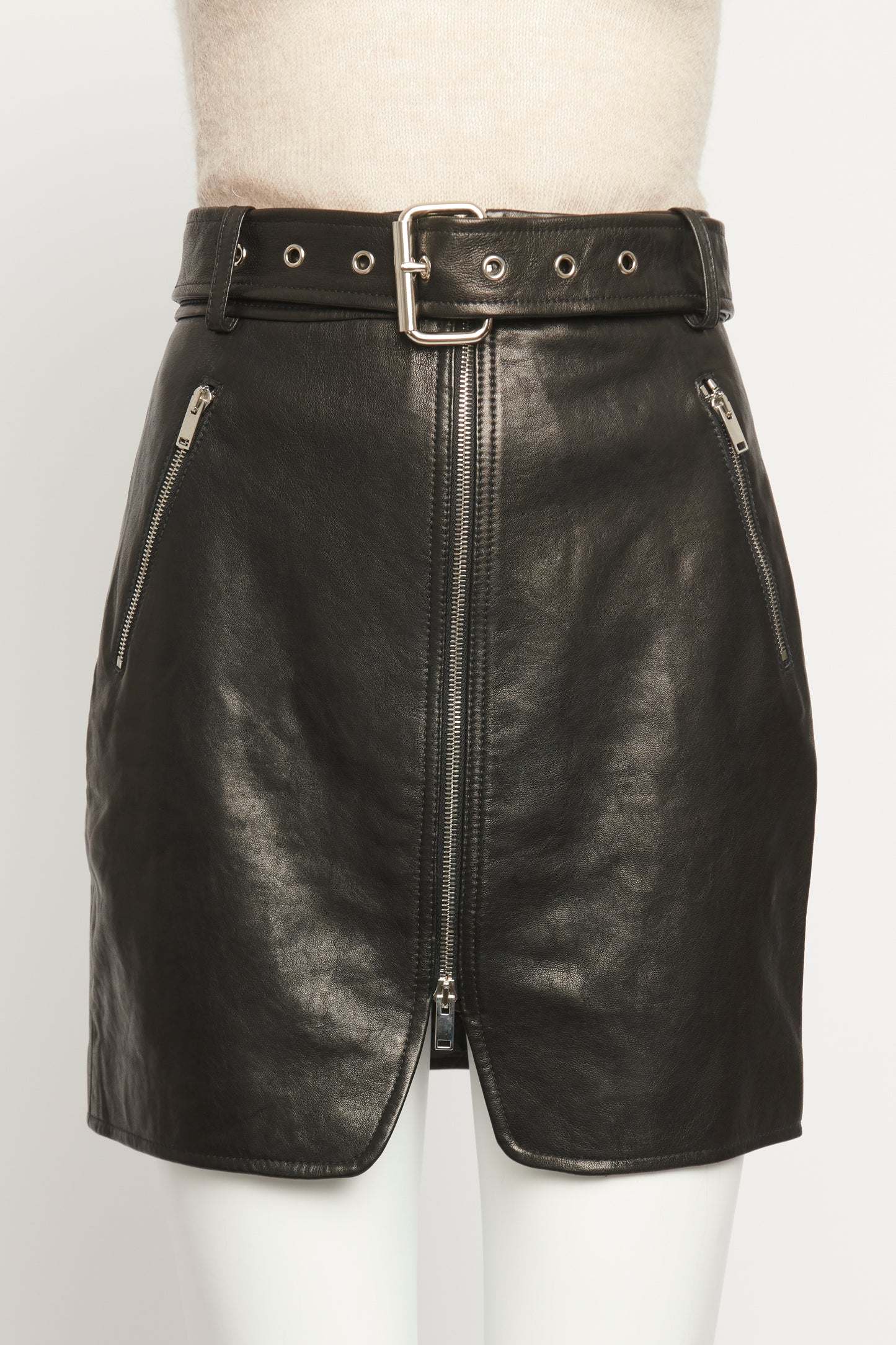 Luana Black Leather Belted Preowned Skirt