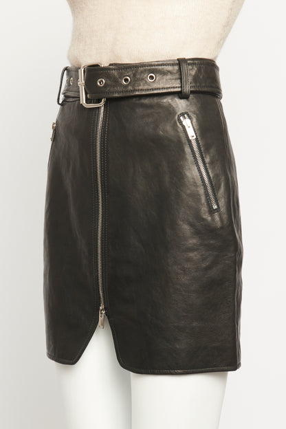 Luana Black Leather Belted Preowned Skirt