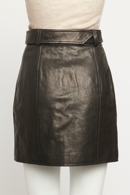 Luana Black Leather Belted Preowned Skirt