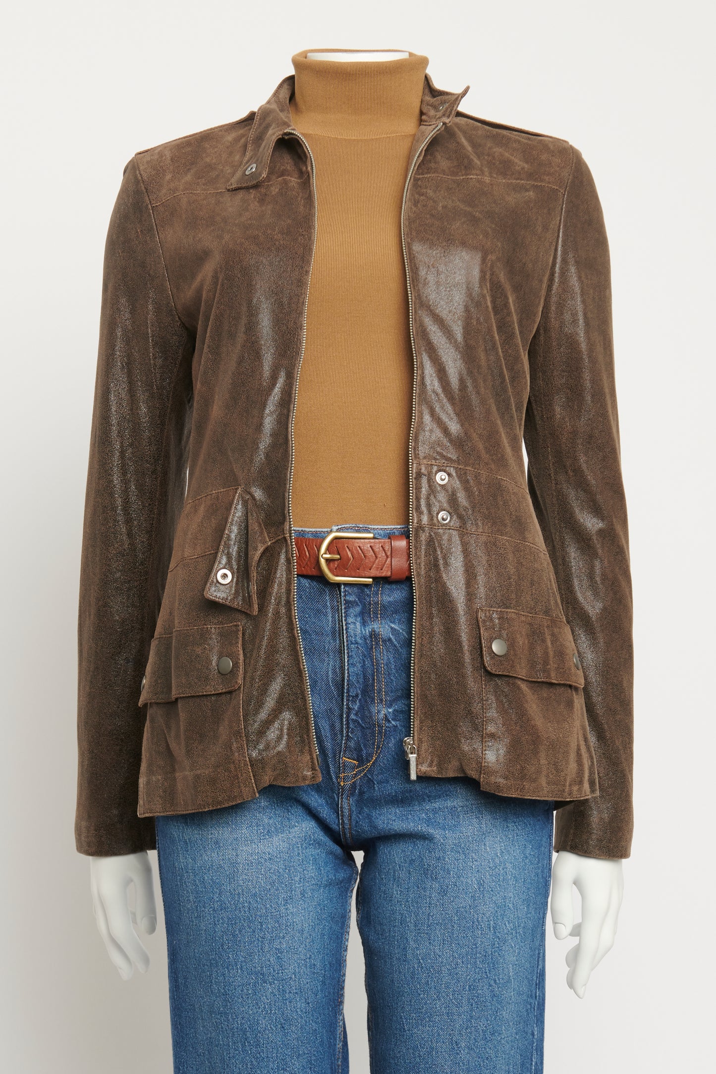 Distressed Leather Preowned Moto Jacket