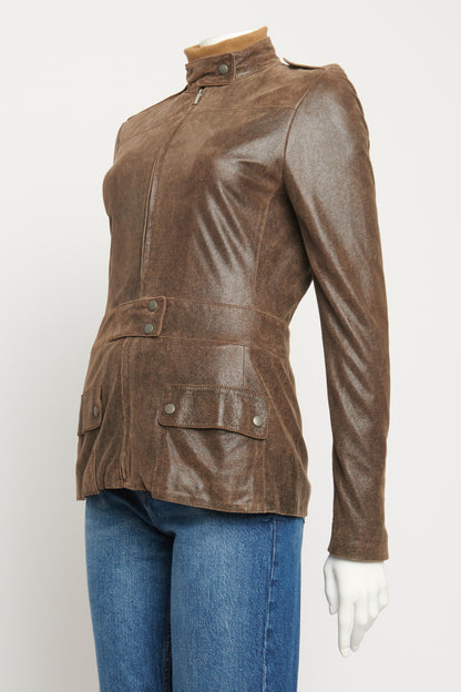 Distressed Leather Preowned Moto Jacket