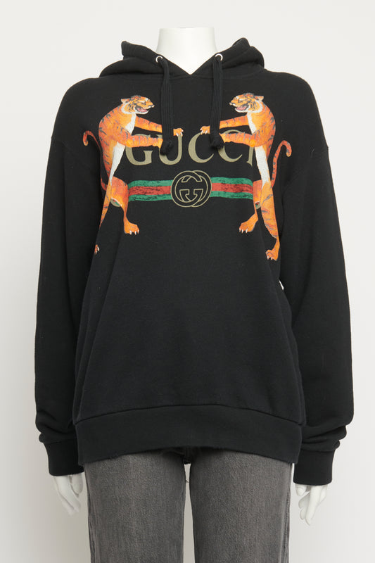 Black Cotton Tiger Logo Preowned Hoodie