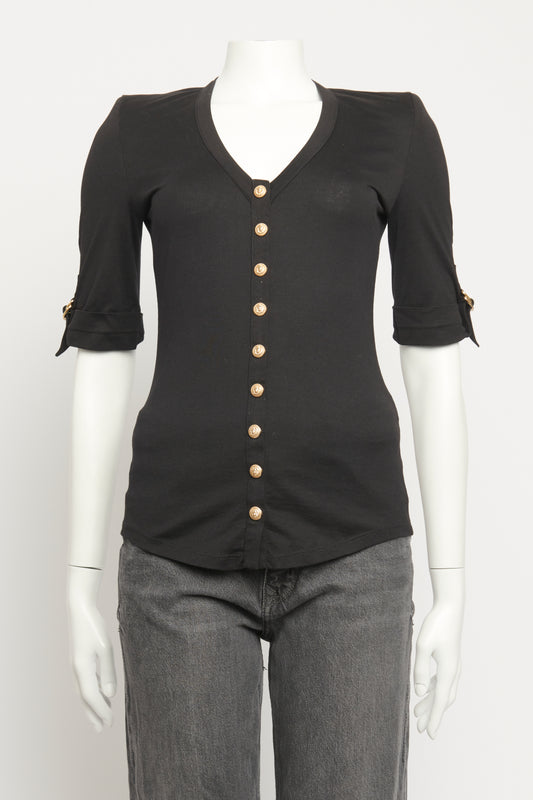 Black Cotton Gold Button Preowned Top