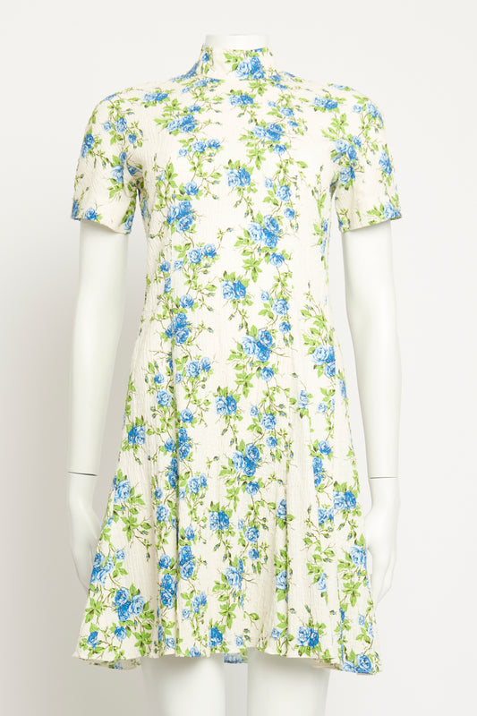 Shirred Swiss-dot Cotton-blend Preowned Midi Dress