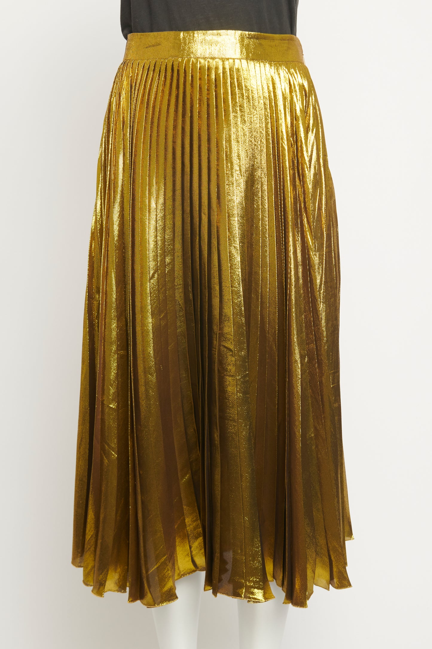 2015 Gold Lurex Silk Pleated Preowned Midi Skirt