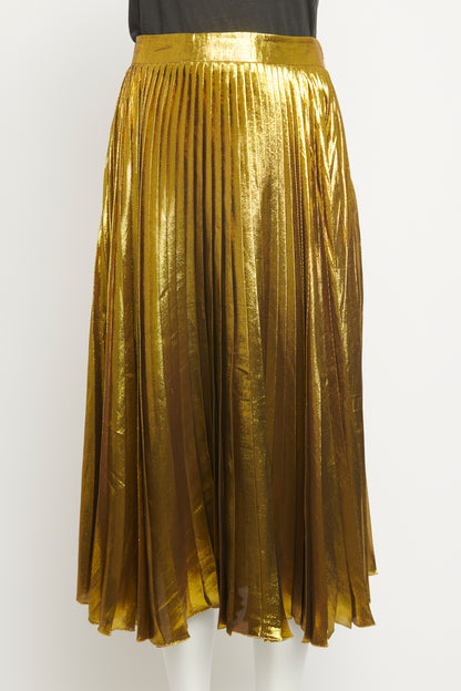 2015 Gold Lurex Silk Pleated Preowned Midi Skirt