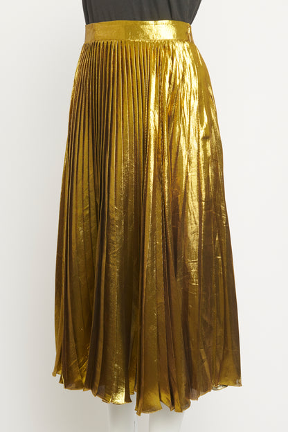 2015 Gold Lurex Silk Pleated Preowned Midi Skirt