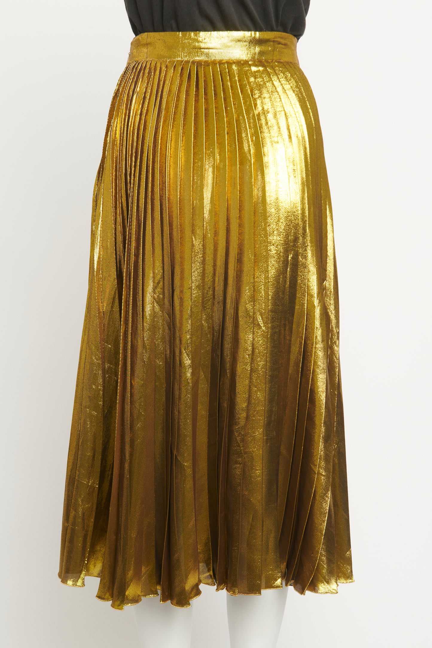 2015 Gold Lurex Silk Pleated Preowned Midi Skirt