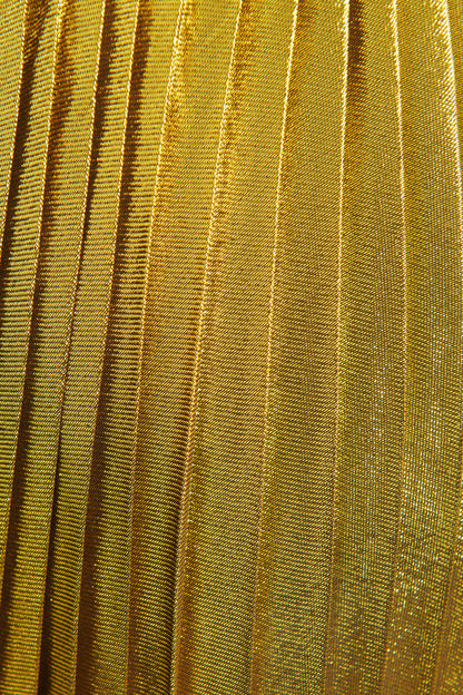 2015 Gold Lurex Silk Pleated Preowned Midi Skirt