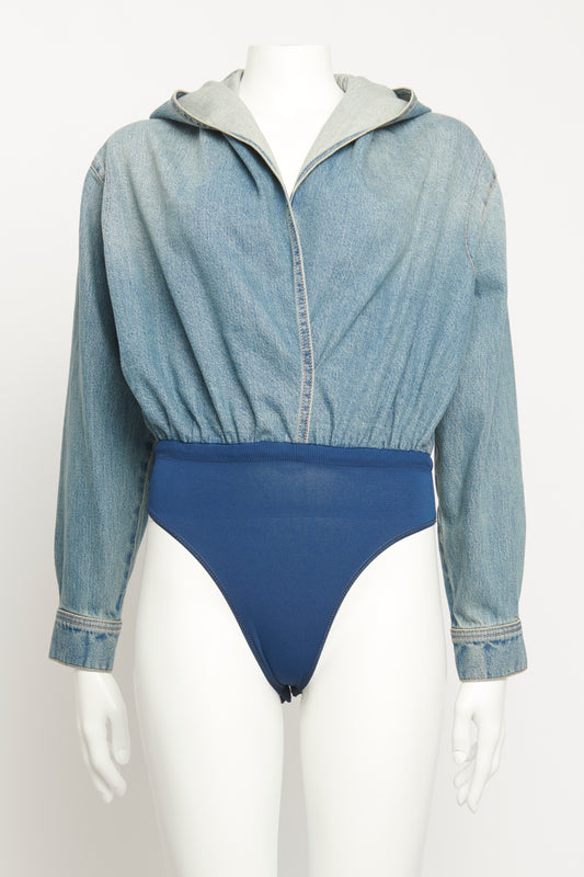 2022 Runway Hooded plunge-neck denim body