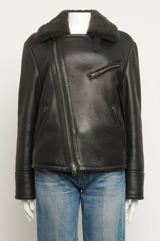 Ebony Shearling Preowned Aviator Jacket