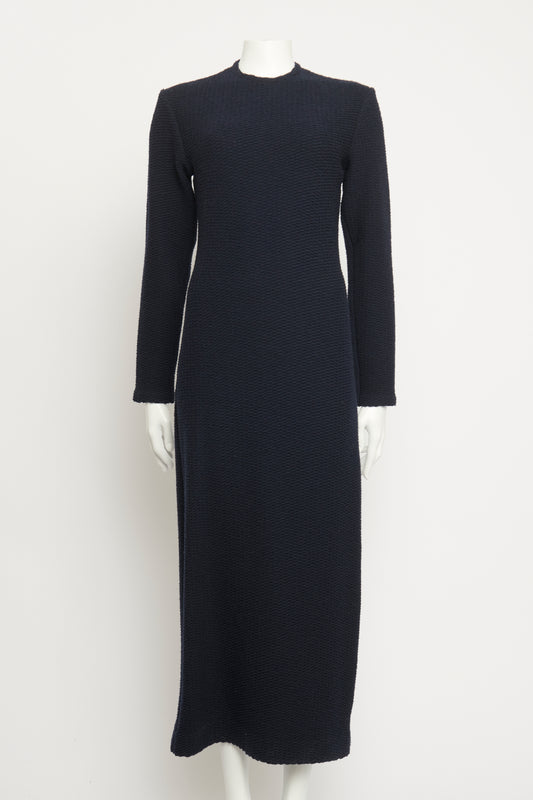 Navy Textured Wool Preowned Dress