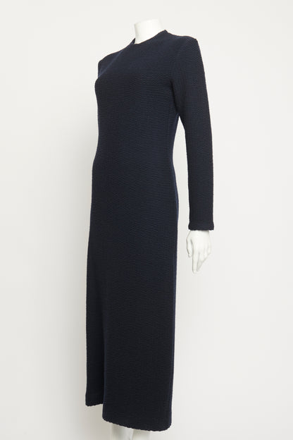 Navy Textured Wool Preowned Dress