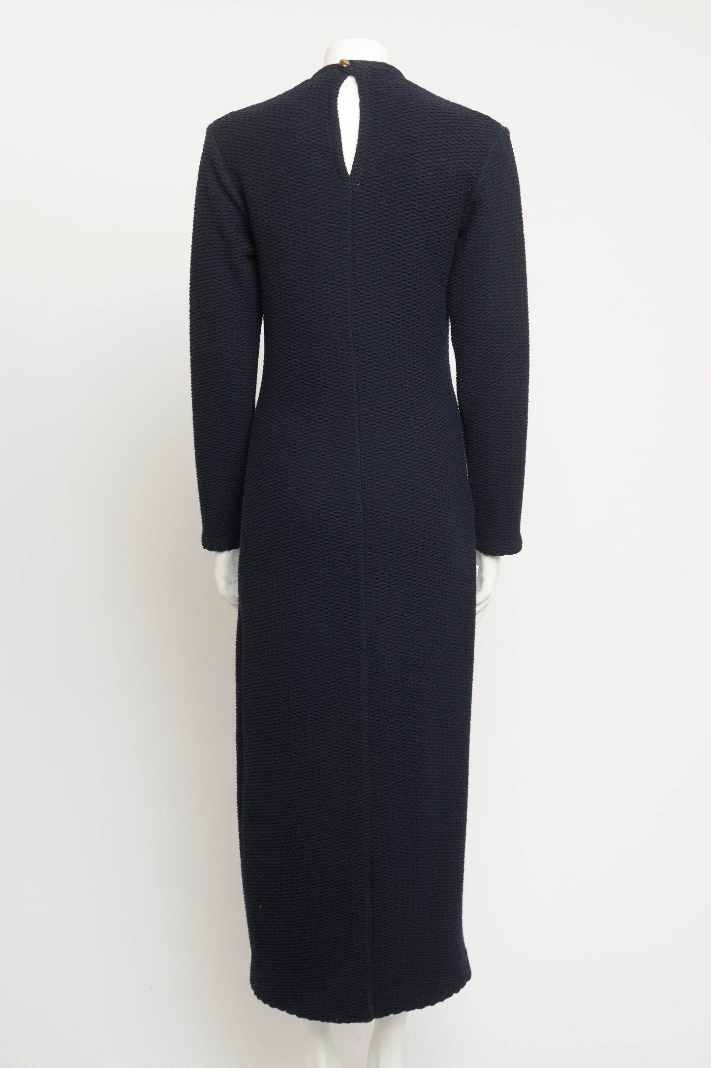 Navy Textured Wool Preowned Dress